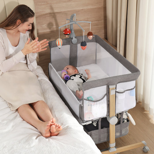 Baby Bassinet Bedside Sleeper, besrey 3 IN 1 Baby Sleeper with Mobile Toy Hanger