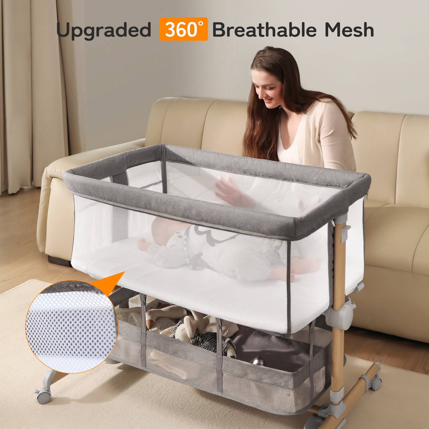 Baby Bassinet Bedside Sleeper, besrey 3 IN 1 Baby Sleeper with Mobile Toy Hanger