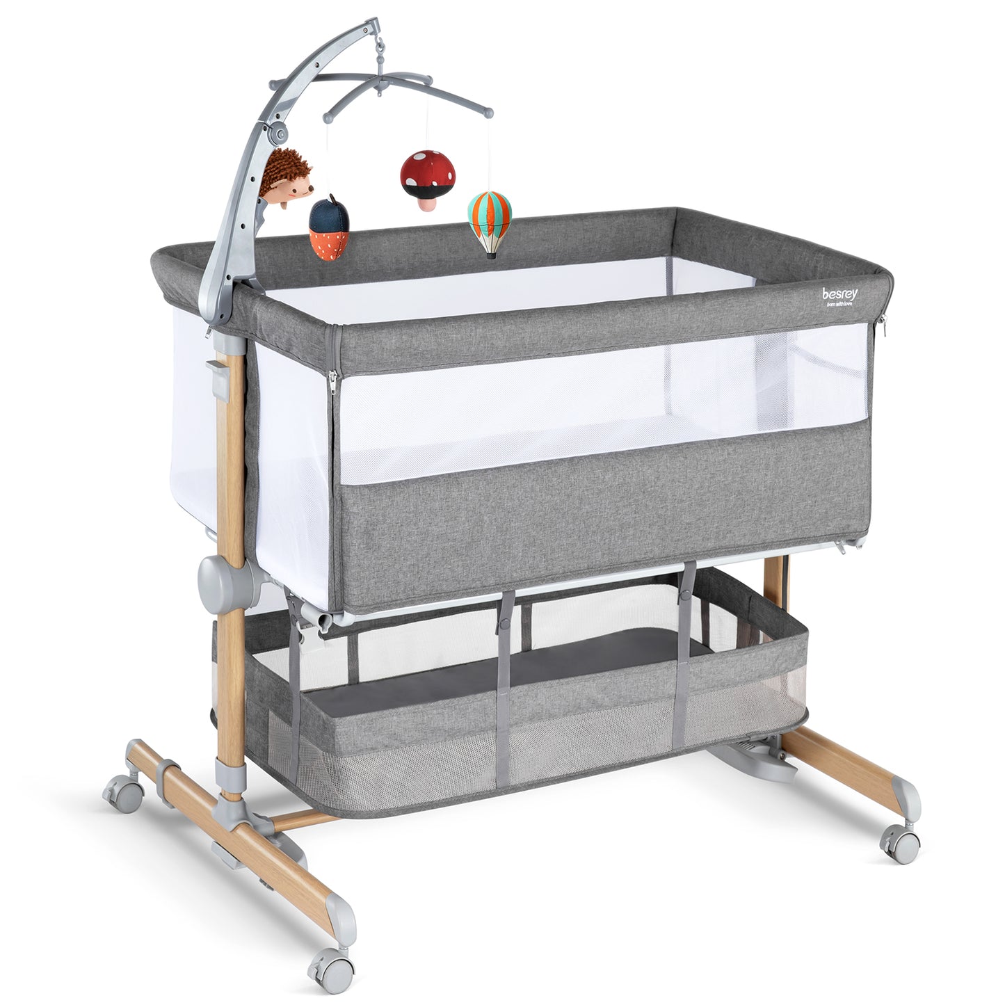 Baby Bassinet Bedside Sleeper, besrey 3 IN 1 Baby Sleeper with Mobile Toy Hanger