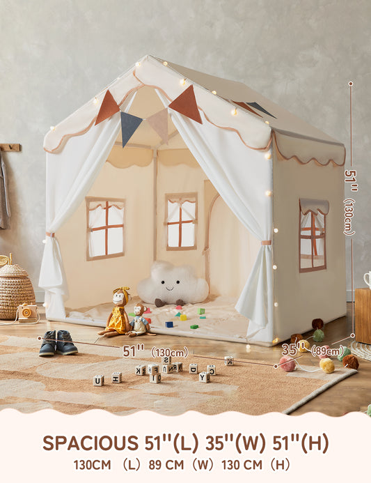 Besrey Kids Tent, Kids Playhouse 2 in 1 with Padded Mat and String Lights