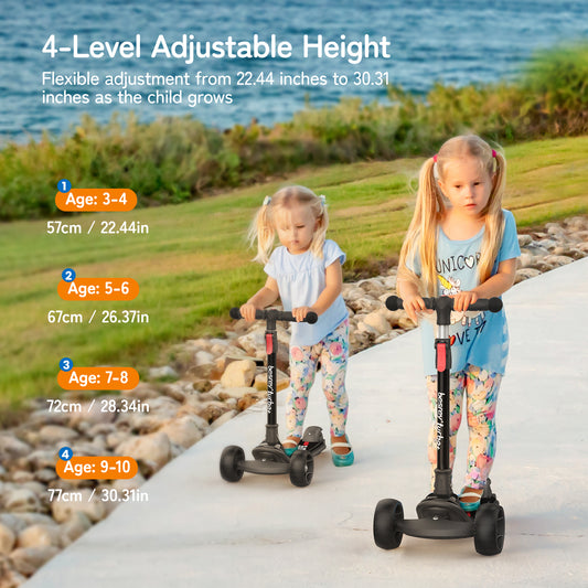 Besrey Folding Toddler Kick Scooter | Adjustable Height,LED Light Wheels ,Extra Wide Deck
