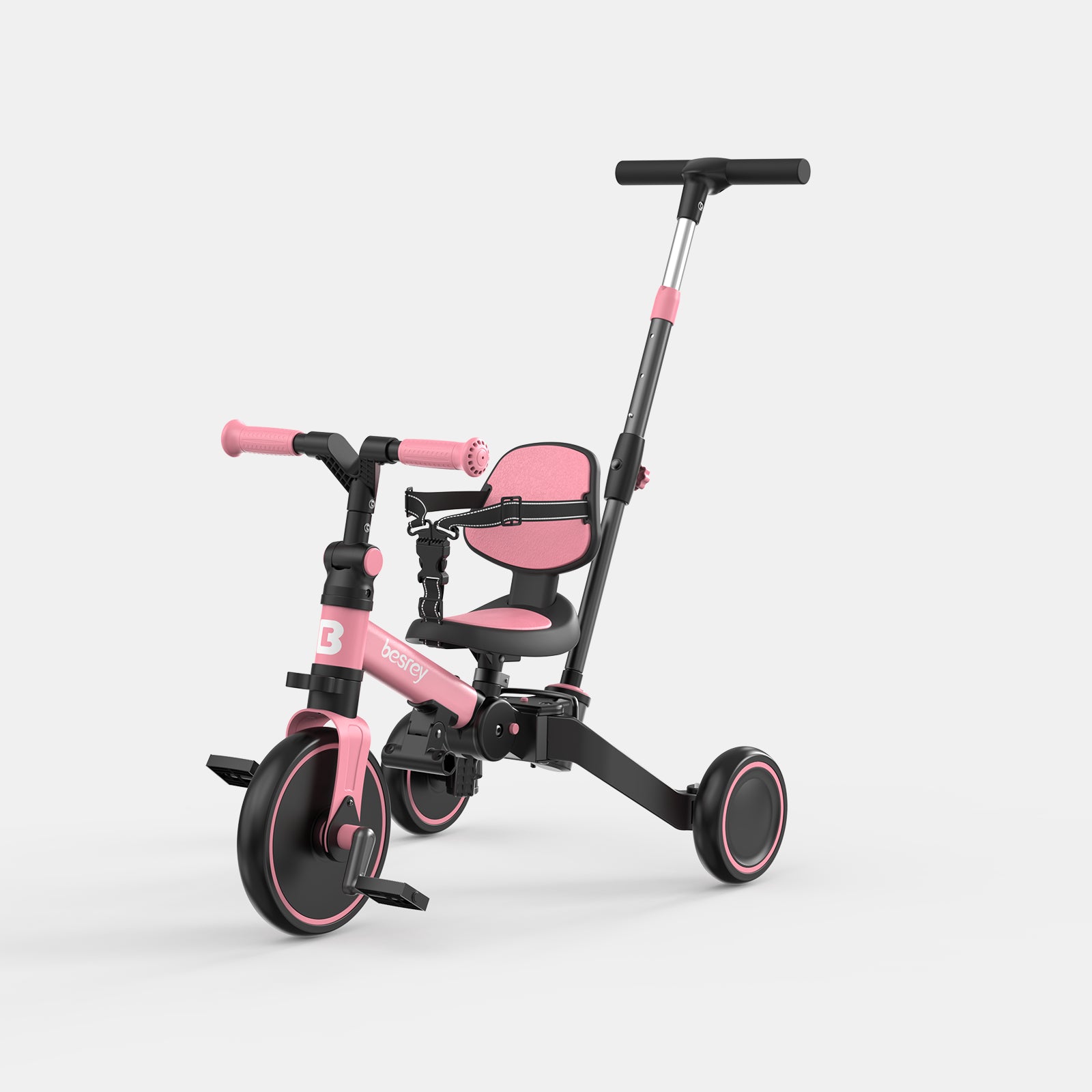 aventoures 4in1 fahrradtasche Besrey 5-in-1 Toddler Tricycle for 1-3 Years Old Boys and Girls,Kids Trike with Push Handle and Backrest,Child Bike,Pink