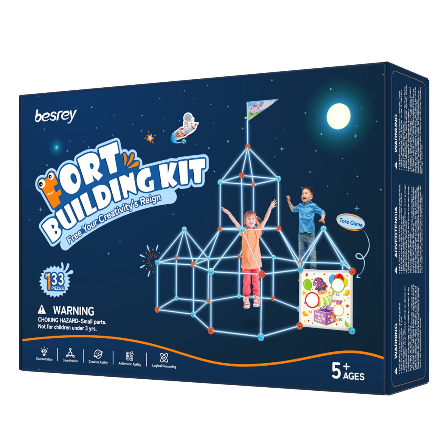 Besrey 2 in 1 Glow in The Dark Fort Building Kit with Toss Game-144 Pieces