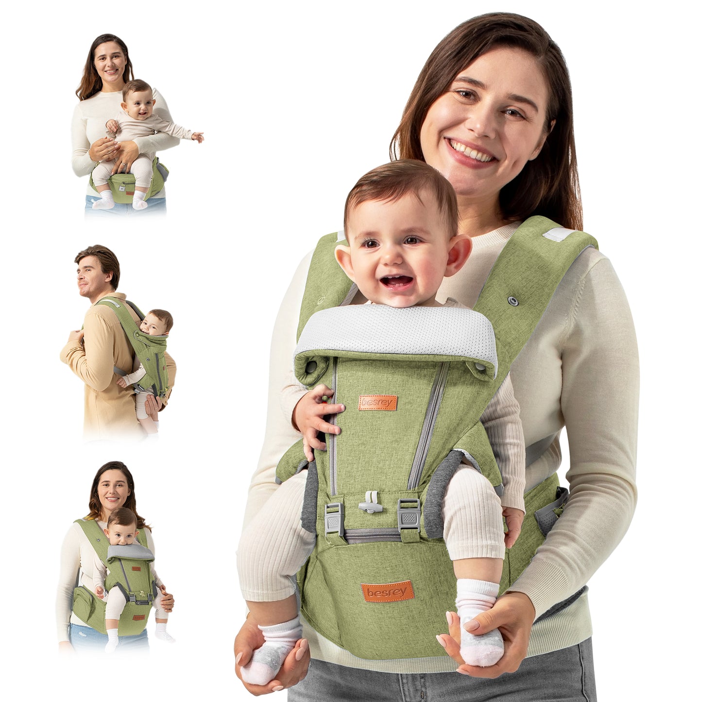 besrey Hip Carrier for Baby, Infant Carrier Plus Size Mom, Men Baby Carrier Backpack