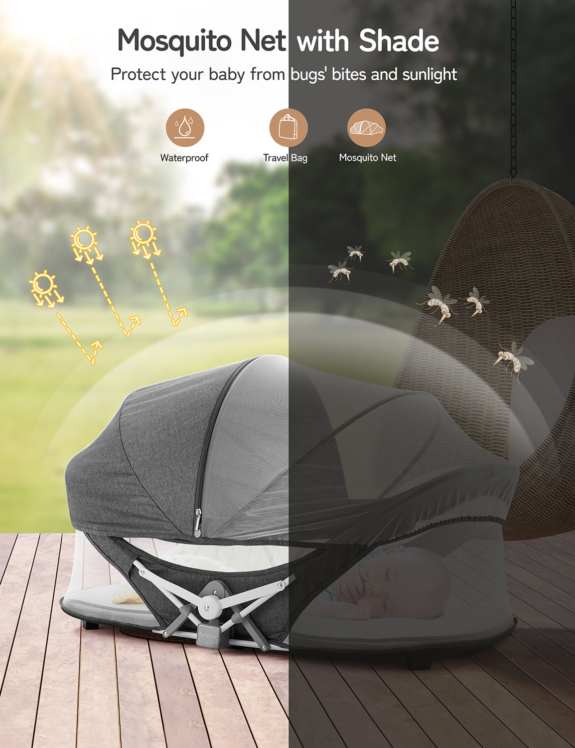 BDC05 Besrey 4 in 1 Portable Foldable  Baby Bedside Bassinet Sleeper for Newborn