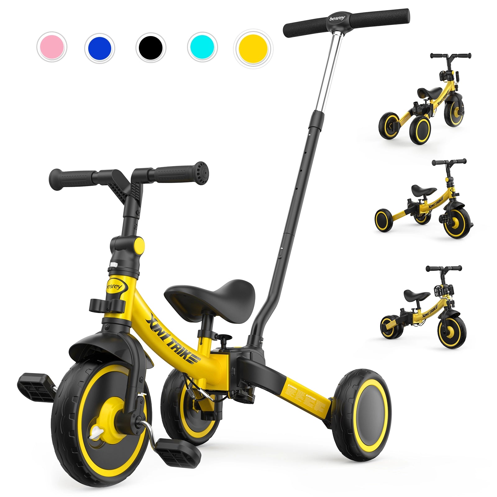Besrey 7 in 1 Toddler Trike Tricycle for Kids Yellow