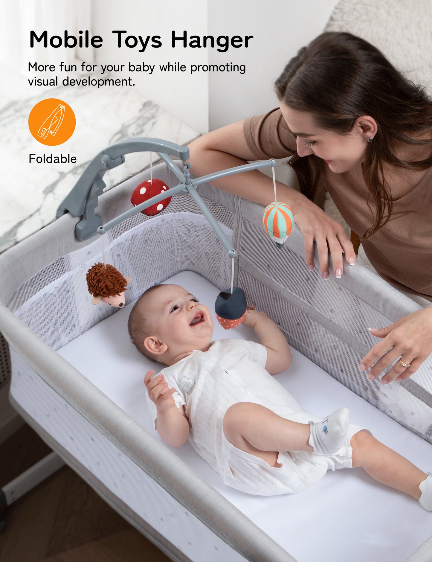 Besrey 5 in 1 Baby Bassinet Bedside Sleeper, Playpen with Bassinet & Baby Cradle, 0-18 Months