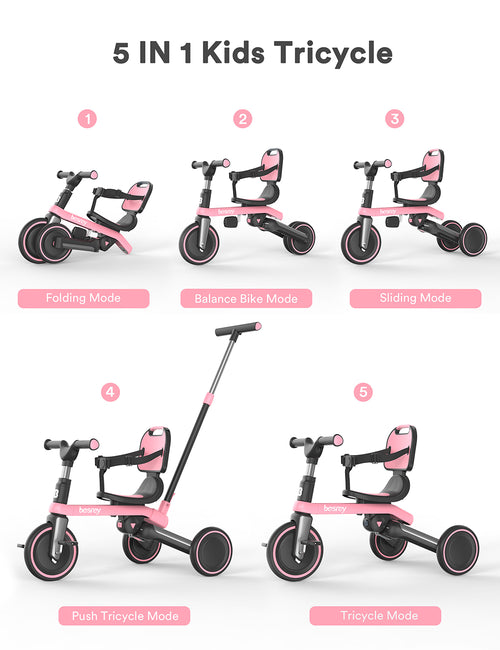 Besrey Toddler Bike 5 in 1 Tricycles for 1-3 Year Old