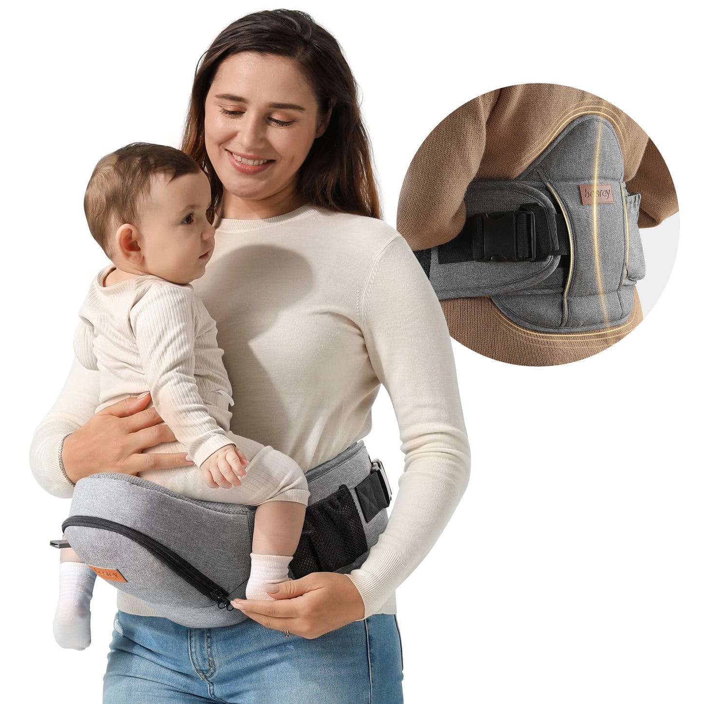 Besrey single hip seat with independent storage and lumbar support