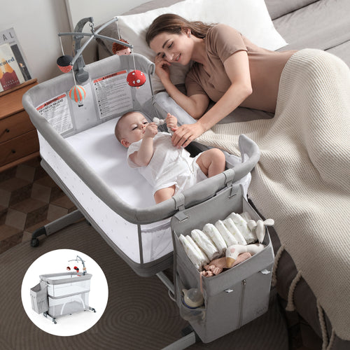 Besrey 5 in 1 Baby Bassinet Bedside Sleeper, Playpen with Bassinet & Baby Cradle, 0-18 Months