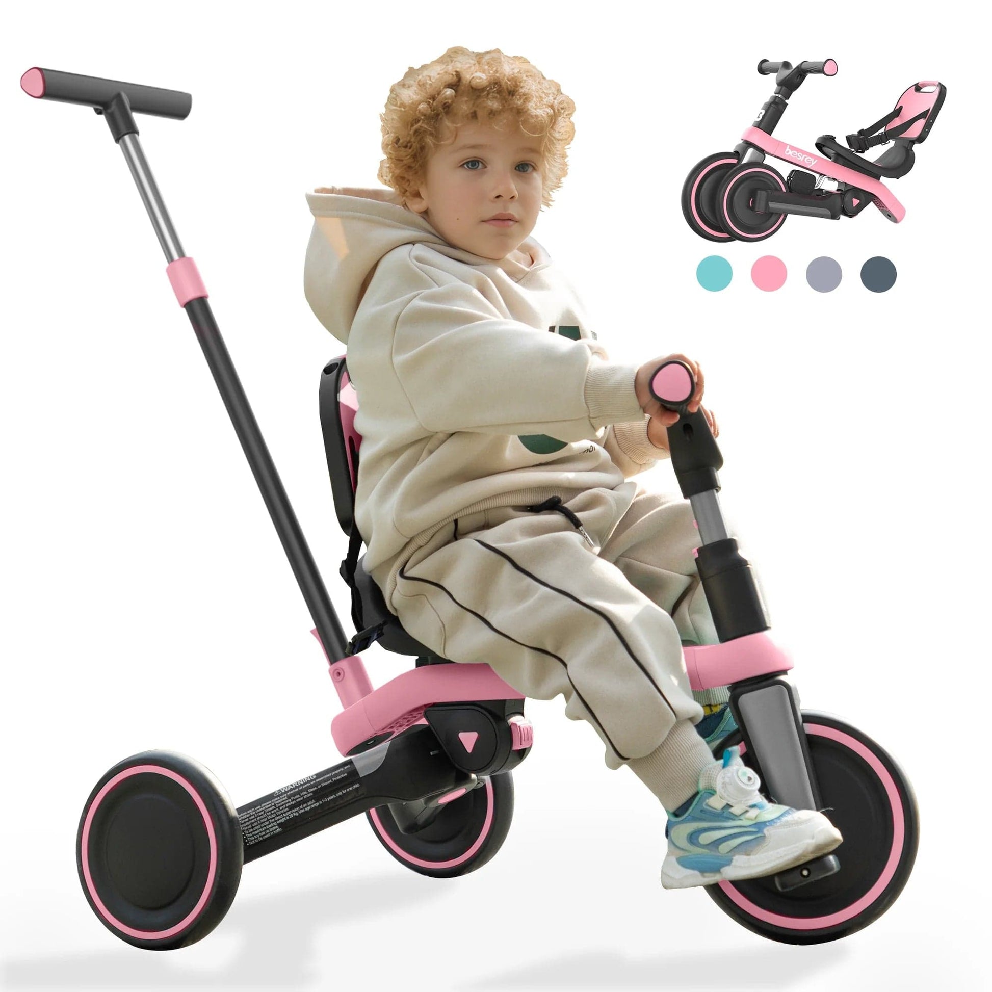 Besrey 5 in 1 Toddler Tricycle with Sunshade and Backrest
