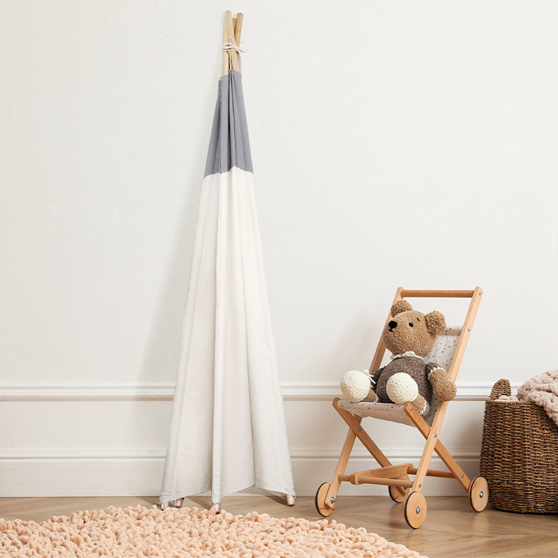 besrey Foldable Childrens Teepee Tent, Toddler Tent with LED Gray+off-white