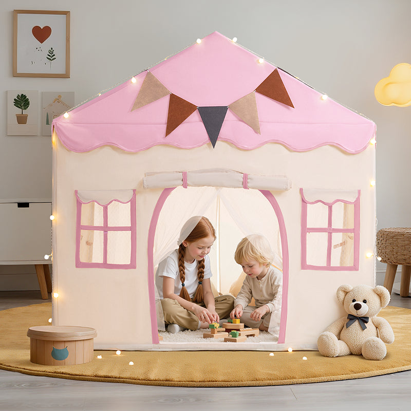 Besrey Kids Tent, Kids Playhouse 2 in 1 with Padded Mat and String Lights