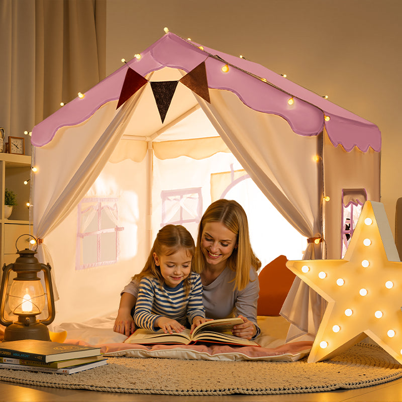 tent for kids Besrey Kids Tent, Kids Playhouse 2 in 1 with Padded Mat and String Lights Pink
