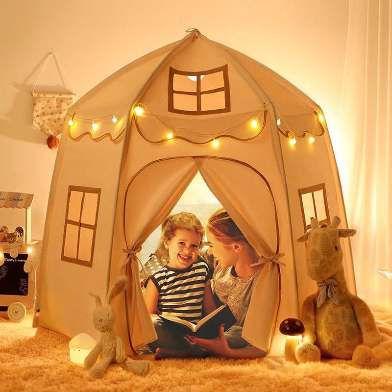 besrey Large Kids Playhouse, Children's Fort with Star Lights, Pink