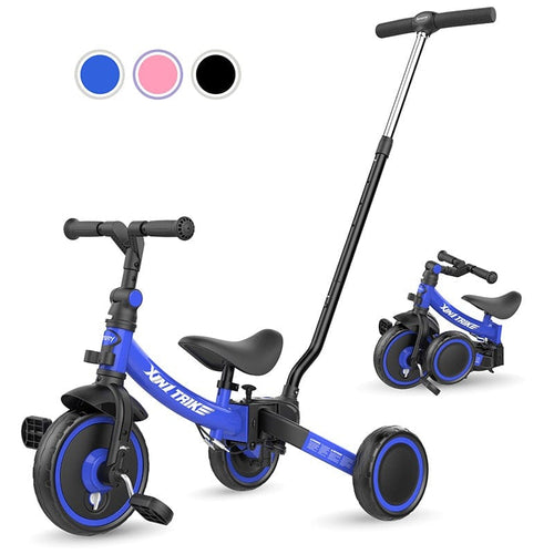 7-in-1 toddler tricycle with handle blue