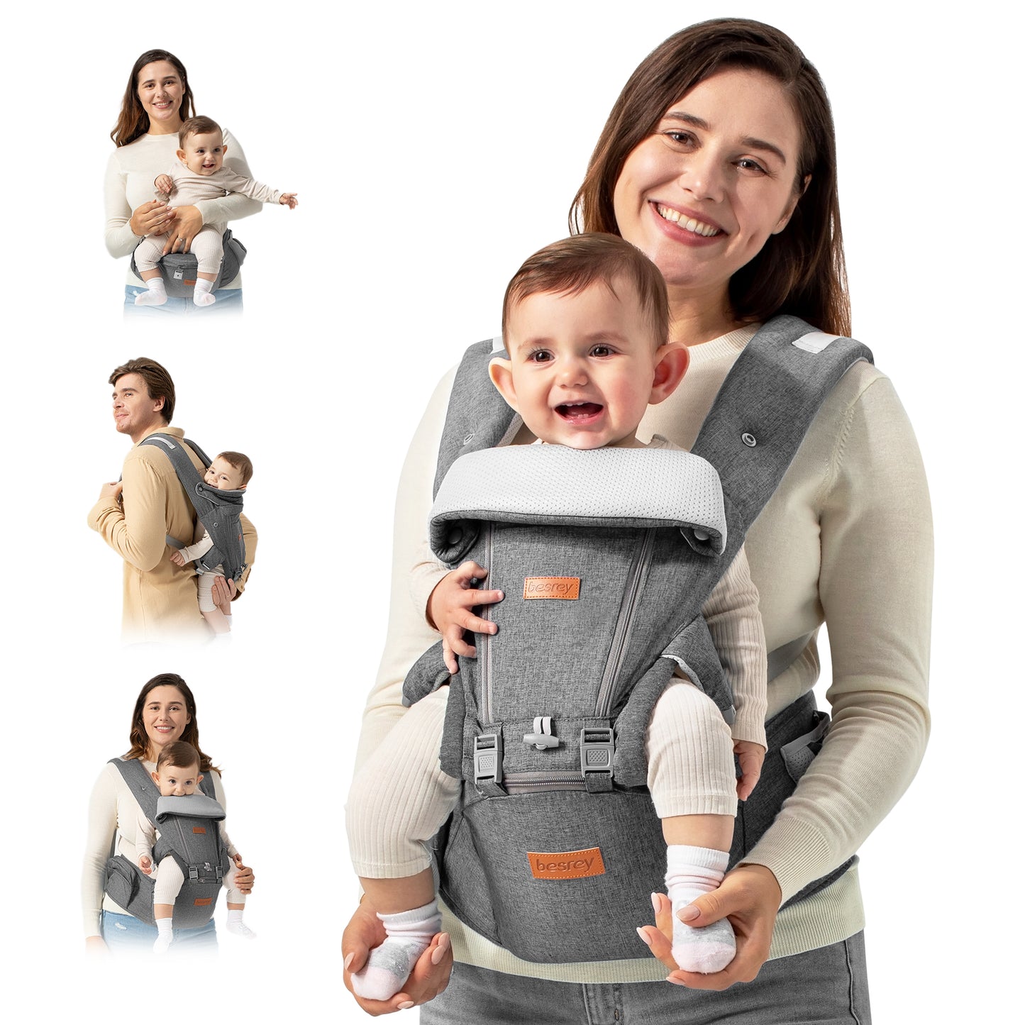 besrey Hip Carrier for Baby, Infant Carrier Plus Size Mom, Men Baby Carrier Backpack