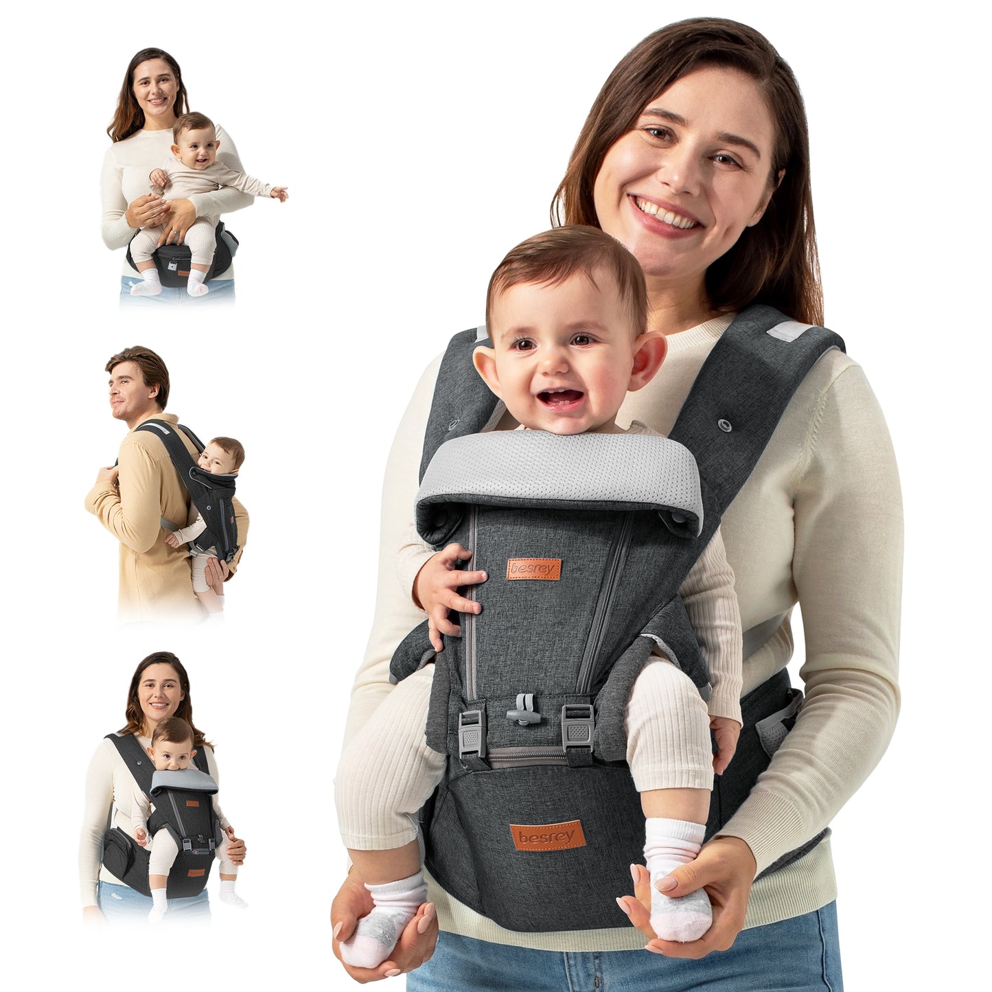 besrey bolsa de cintura para bebê, bolsa de bebê plus size para mãe, mochila masculina de bolsa de bebê
