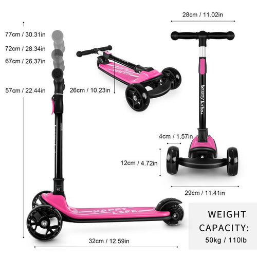 besrey Patinete para niños de 3 a 8 años, scooter de 3 ruedas para niños  con altura ajustable, scooter plegable para niños con ruedas de luz LED