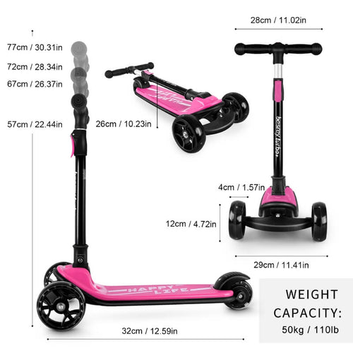 besrey Plegable para niños Patinetes, Patinete de 3 Ruedas LED, Scooter  para Niños 2 a 10 Años,Manillar Altura Ajustable Desde 59-83 CM,Carga  Máxima 50 KG,Regalos para niños y niñas,Verde : : Juguetes