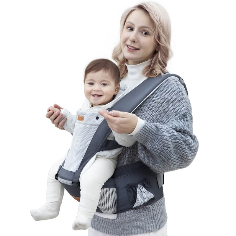 hip seat baby carrier grey