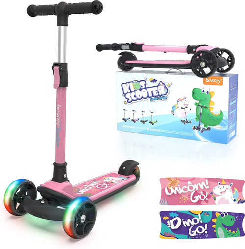 besrey Patinete para niños de 3 a 8 años, scooter de 3 ruedas para niños  con altura ajustable, scooter plegable para niños con ruedas de luz LED